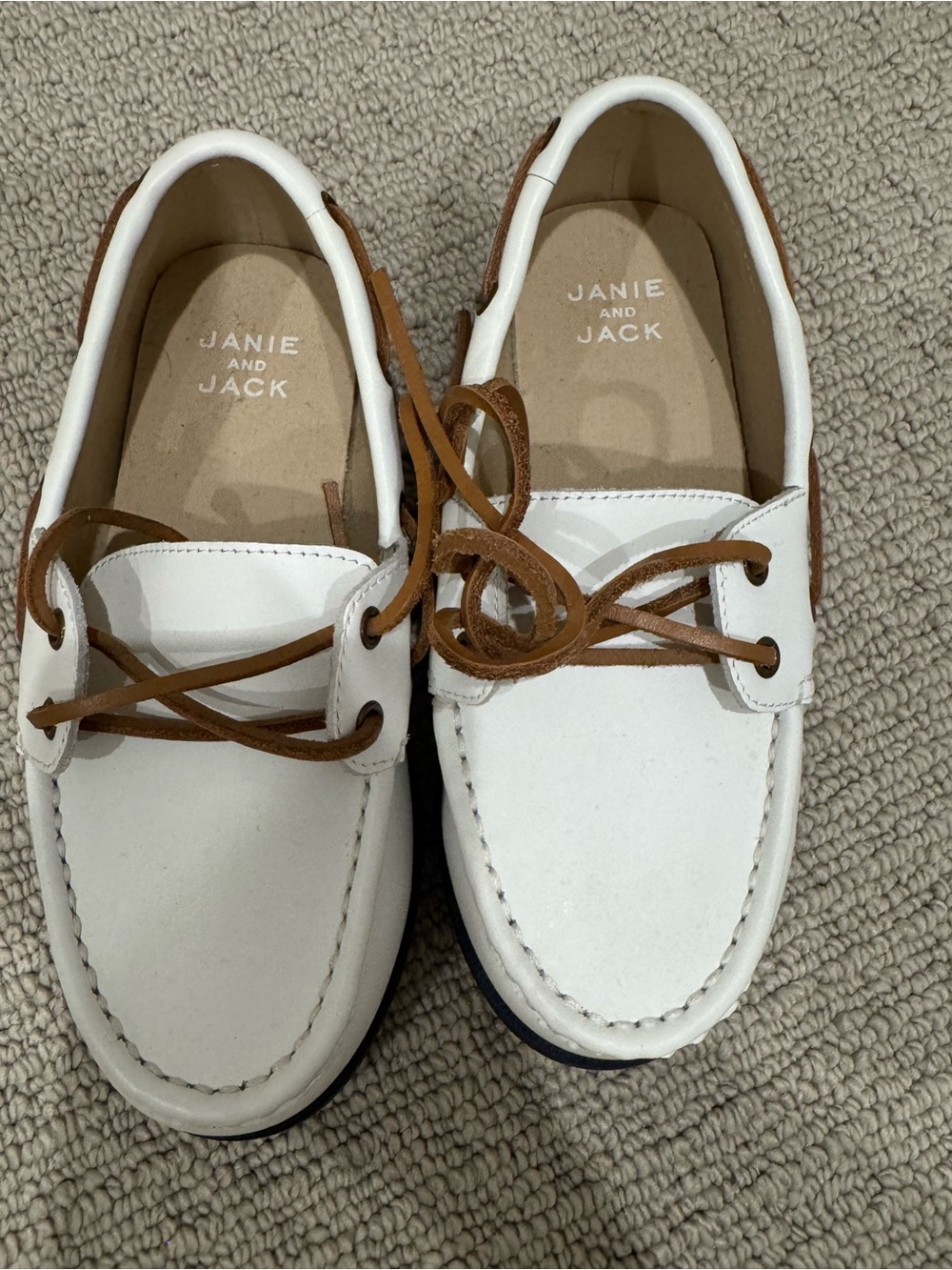 Janie & Jack White Leather Boat Shoes Toddler Size 13 NWOB Nautical Loafers